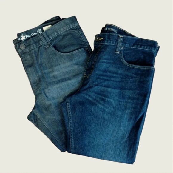 Men's 2 Pairs Dark Indigo & Black Rinse Slim Straight Leg Jeans Bundle 38x30 - Picture 7 of 13